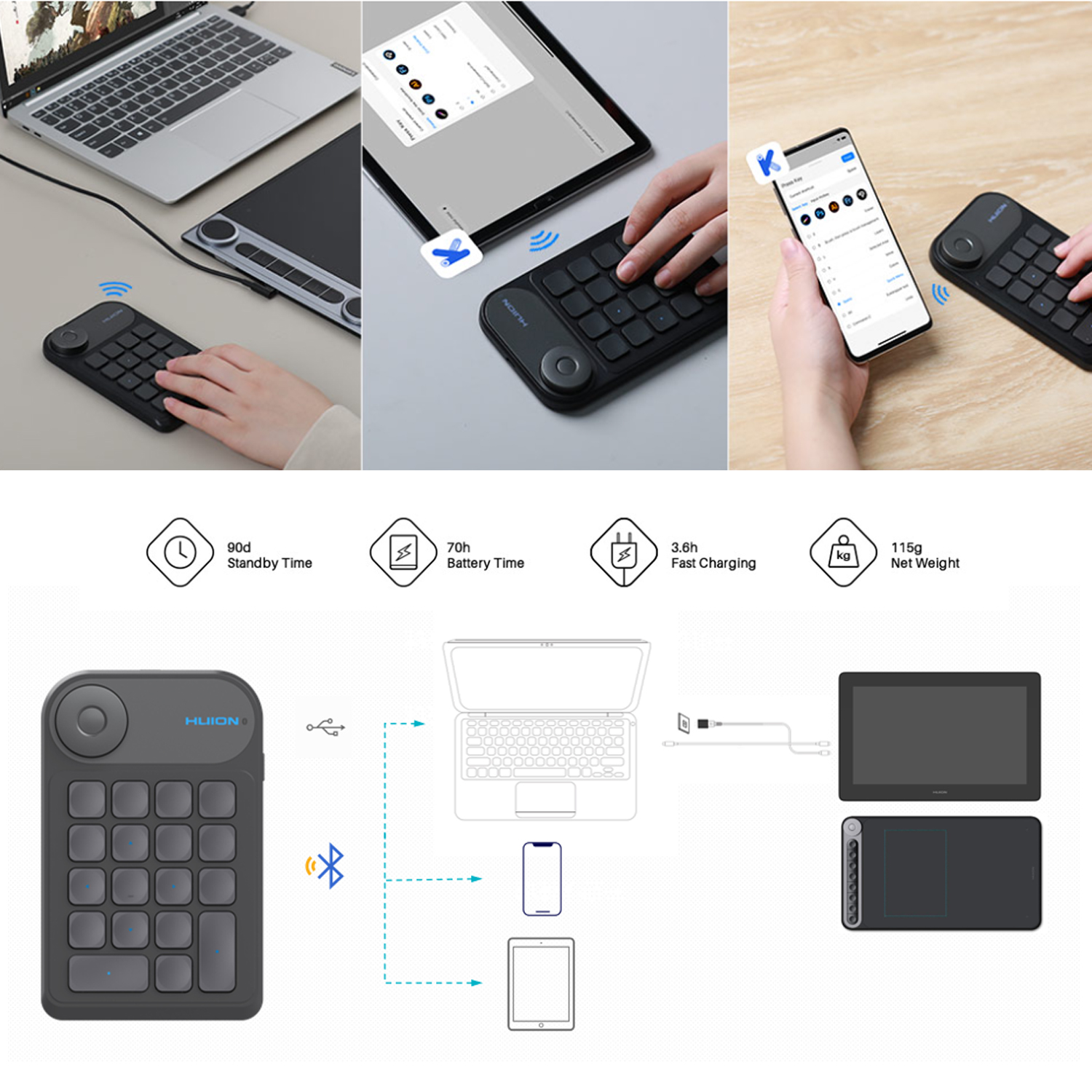 HUION Keydial Mini kablosuz kl - Huion Tablet Accessories incelemesi ve fiyatı